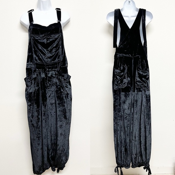 Free People Womens Black Follow The Sun Boho One Piece Velvet Jumpsuit Size XL - Picture 2 of 10